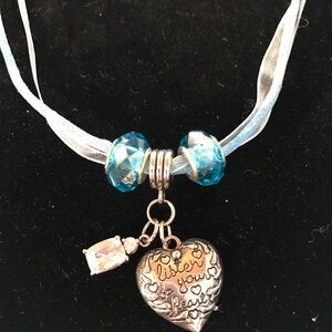 Listen to Your Heart Pendant Necklace with Blue Beads